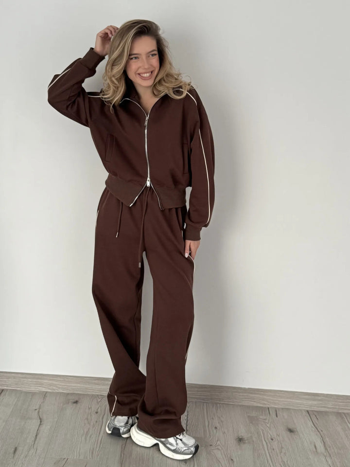 Damen Sportlicher Zweiteiler im lässigen Look mit hochgeschlossenem Kragen und elastischem Bund Drune