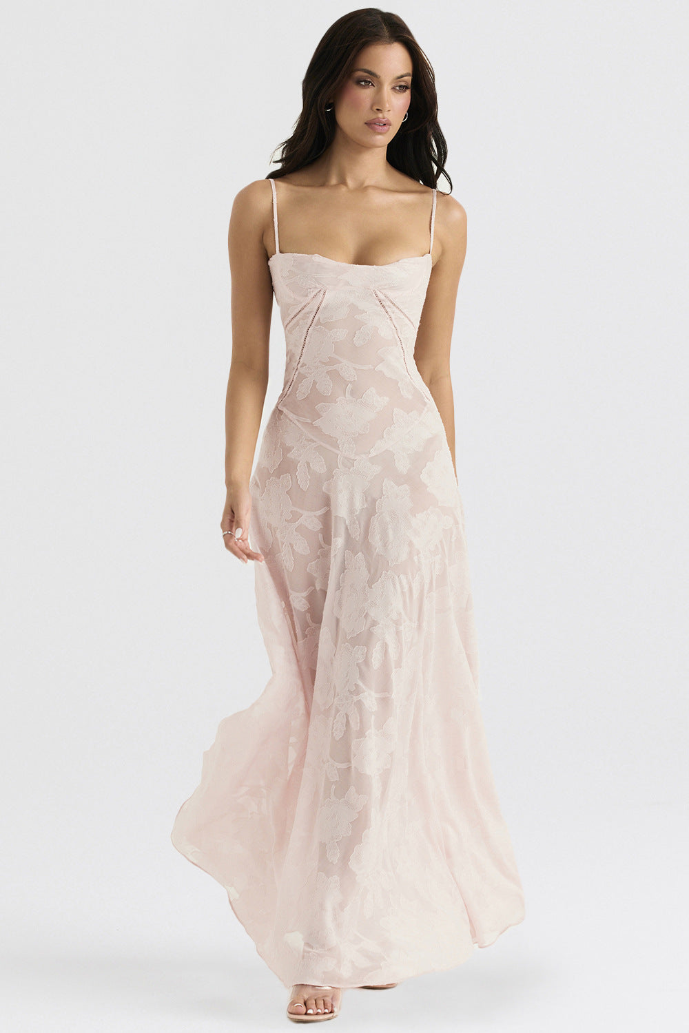 Damen Elegantes Maxikleid mit floralem Häkelmuster und raffiniertem Schnitt Drune