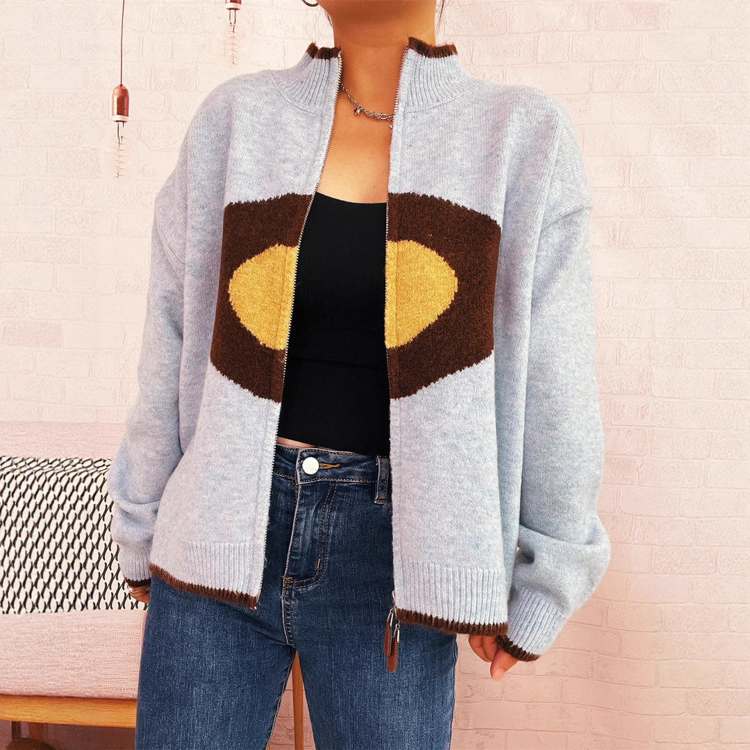 Damen kuscheliger Strickpullover mit Reißverschluss und einzigartigem Design Drune