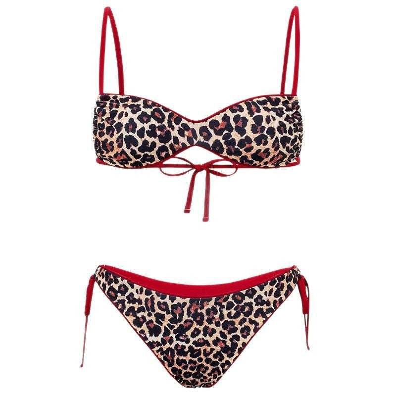 Damen Triangel-Bikini mit tierischem Druck und verstellbaren Bindebändern Drune