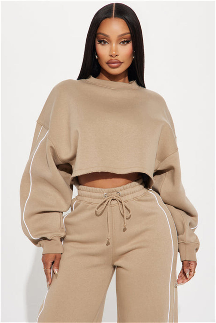 Damen lässiges Crop-Top und bequeme Jogginghose Set Drune