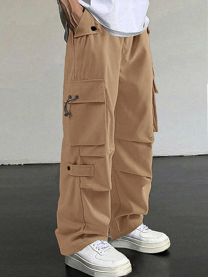 Herren nan baggy Cargohose mit utilitarischen Klapptaschen, Kordelzugbund und verstärkten Nähten Drune