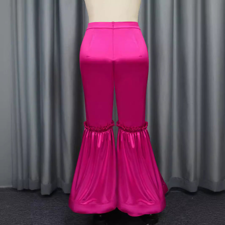 Damen elegante Hose mit voluminösen Rüschen und Satin-Details Drune