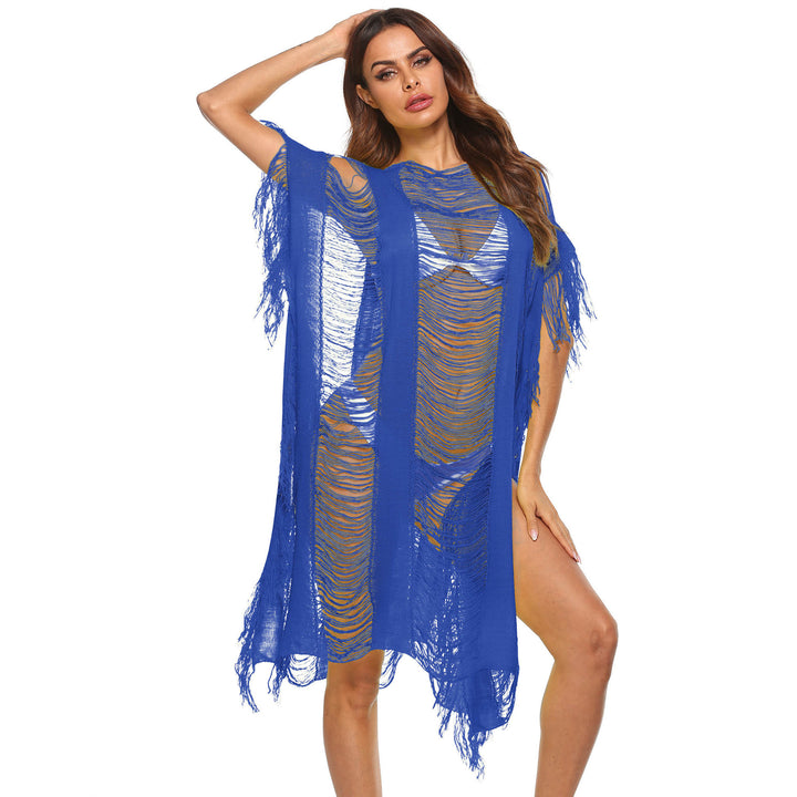 Damen eleganter fransiger Strandüberwurf mit transparenten Akzenten Drune