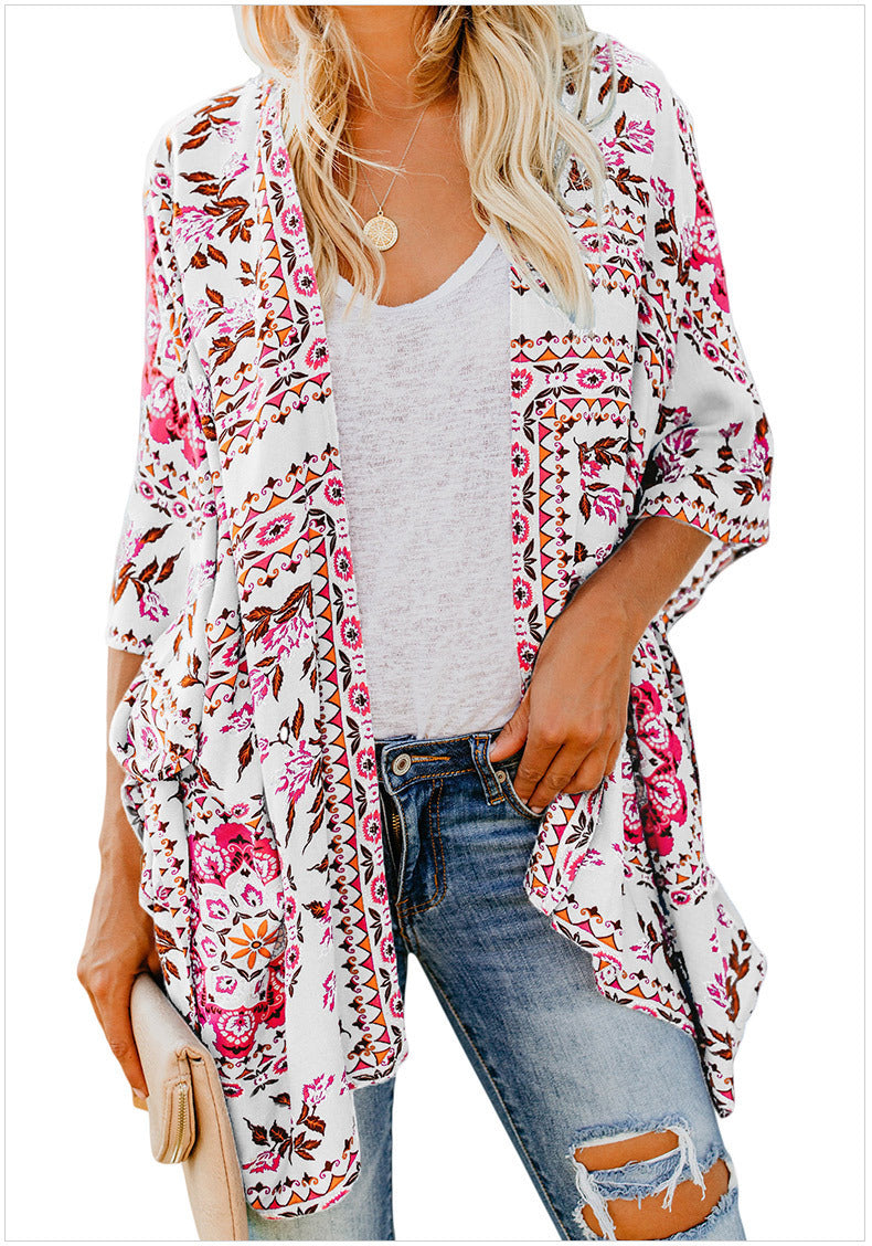 Damen luftiger Kimono mit floralem Muster Drune
