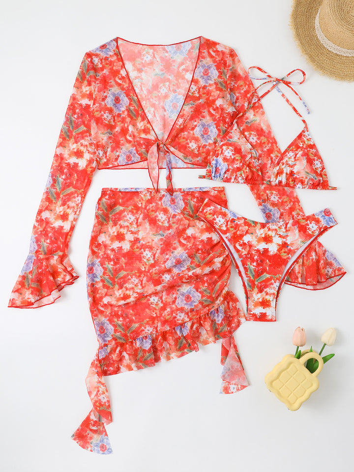 Damen dreiteiliges Strandset mit floralem Design Drune