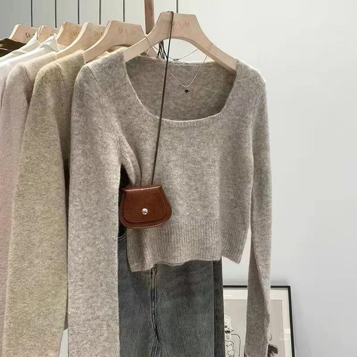 Damen modischer Pullover mit breitem Rundhalsausschnitt und feiner Struktur Drune
