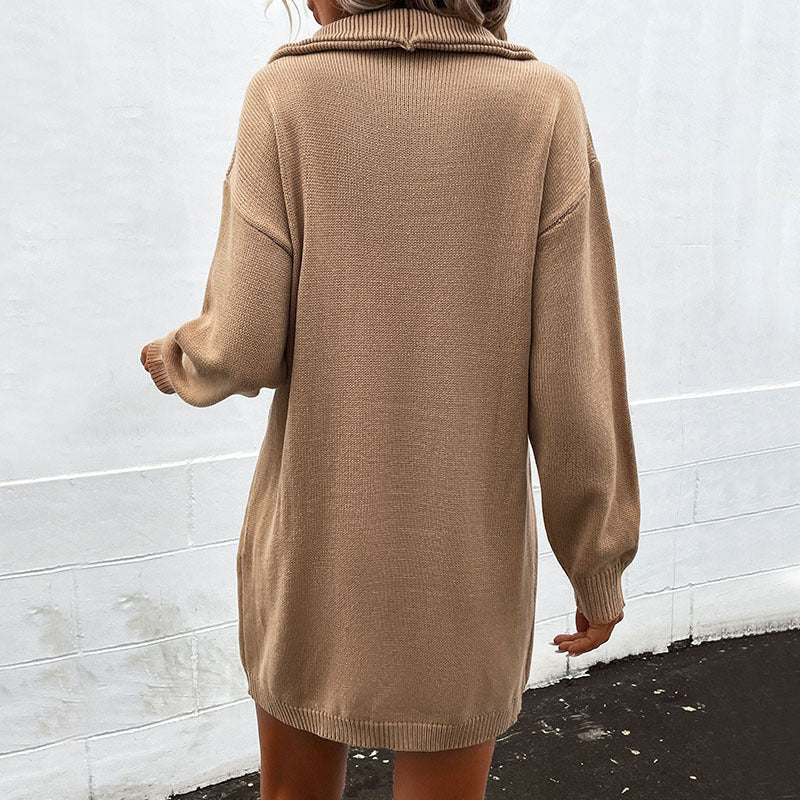 Damen Strickkleid mit hochgeschlossener Knopfleiste und lässigem Schnitt Drune