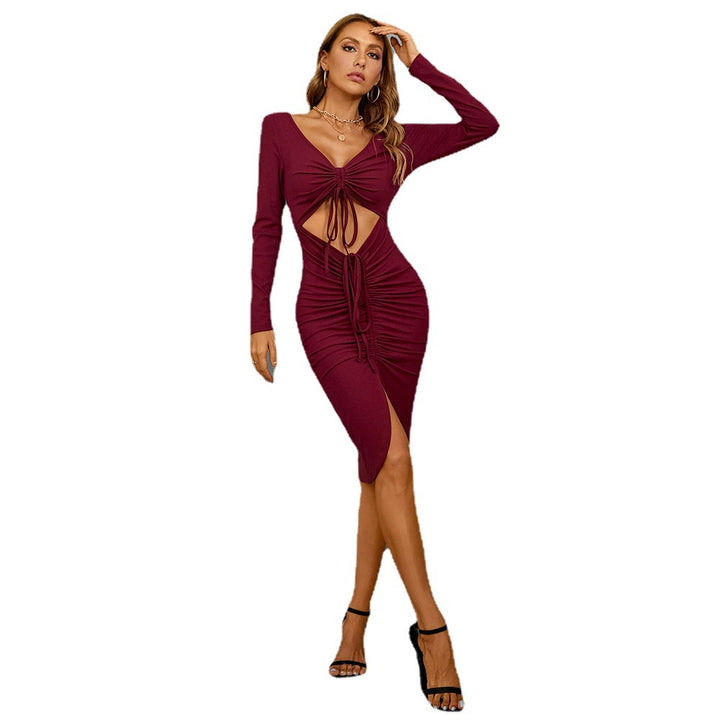 Damen figurbetontes Midi-Kleid mit Raffungen und Cut-Out-Details Drune