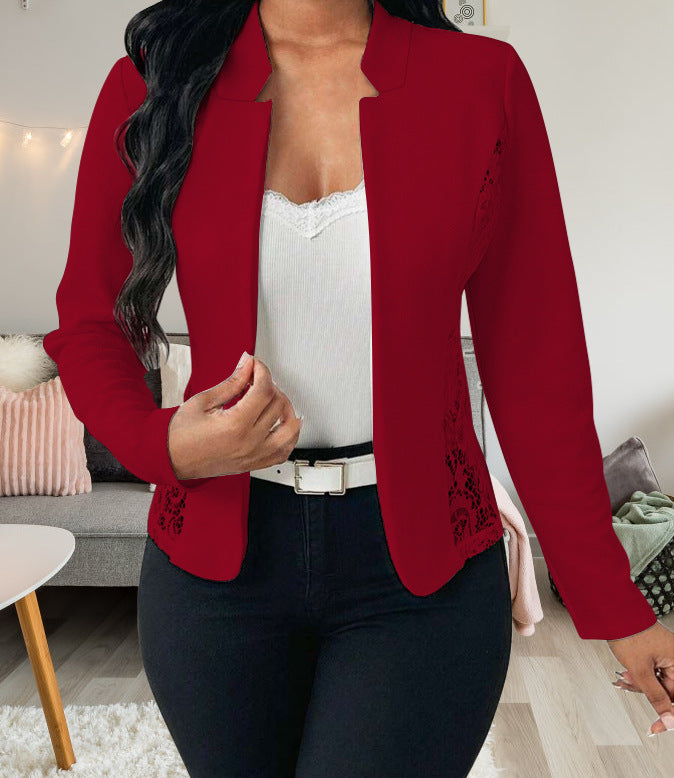 Damen Elegante Blazerjacke mit feinen Häkelverzierungen Drune