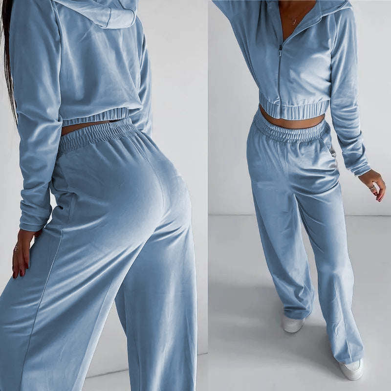 Damen Sportliches Fleece-Set mit Kapuze Drune
