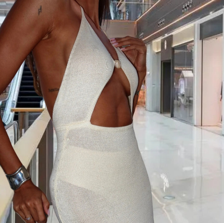 Damen Maxikleid mit innovativem Cut-Out-Design und Halterneck Drune