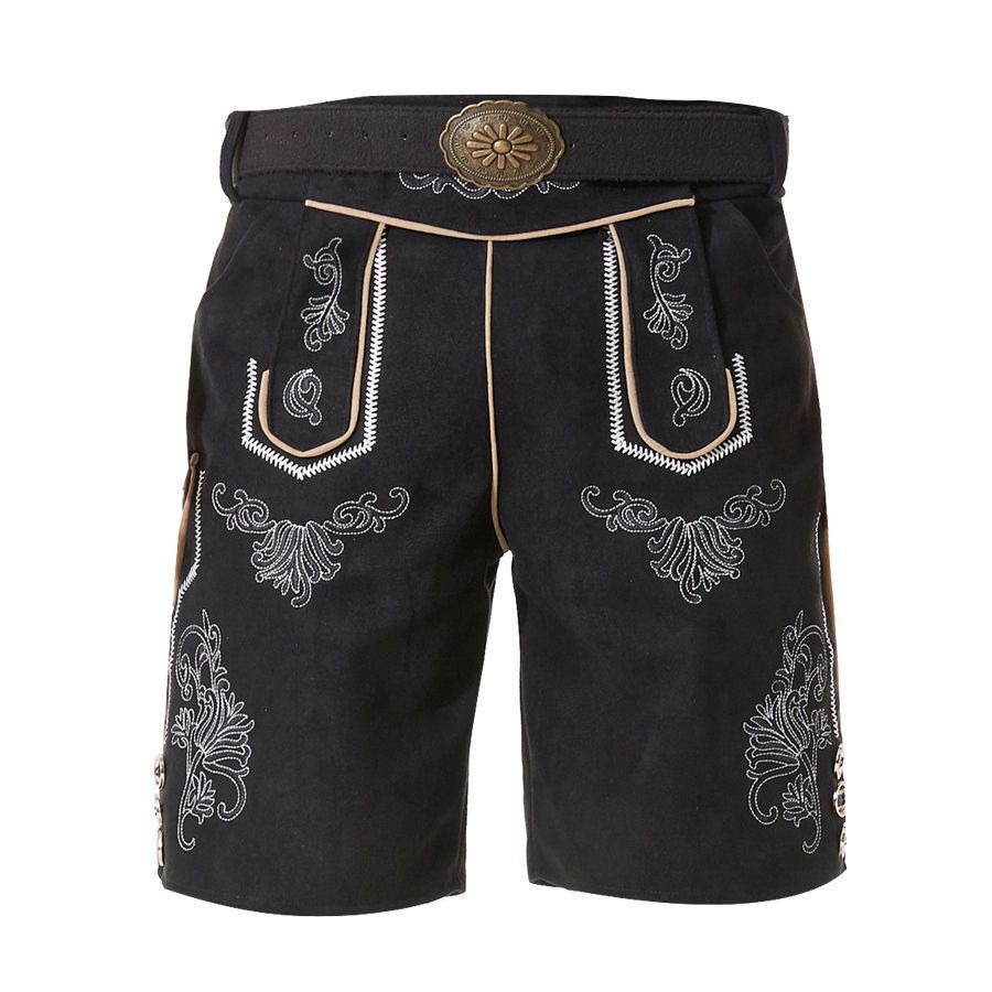 Herren nan kurze Trachtenlederhose mit filigranen Stickereien und Zierschnalle Drune