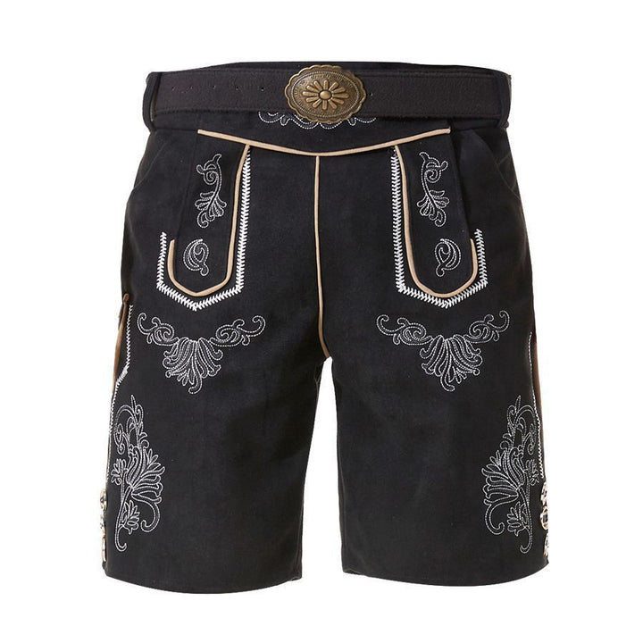 Herren nan kurze Trachtenlederhose mit filigranen Stickereien und Zierschnalle Drune