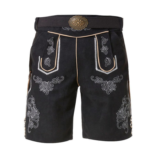Herren nan kurze Trachtenlederhose mit filigranen Stickereien und Zierschnalle Drune
