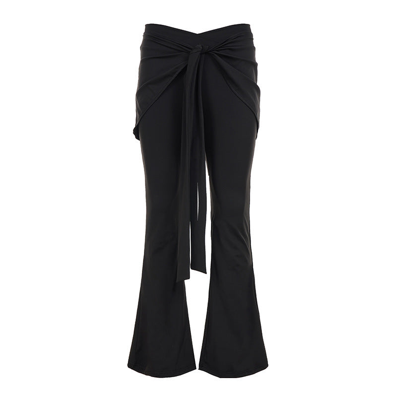 Damen Elegante Flared Pants mit weitem Saum und bindbarem Taillenband Drune