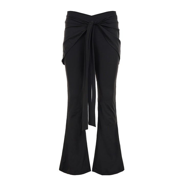 Damen Elegante Flared Pants mit weitem Saum und bindbarem Taillenband Drune