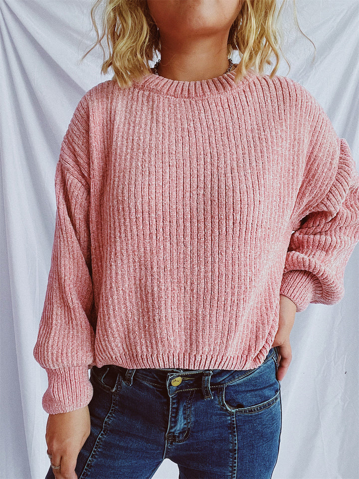 Damen gemütlicher Grobstrickpullover mit weiten Ärmeln und strukturiertem Design Drune