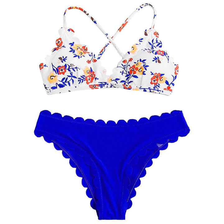 Damen Bikini-Set mit floralem Oberteil und hochtailliertem Slip Drune