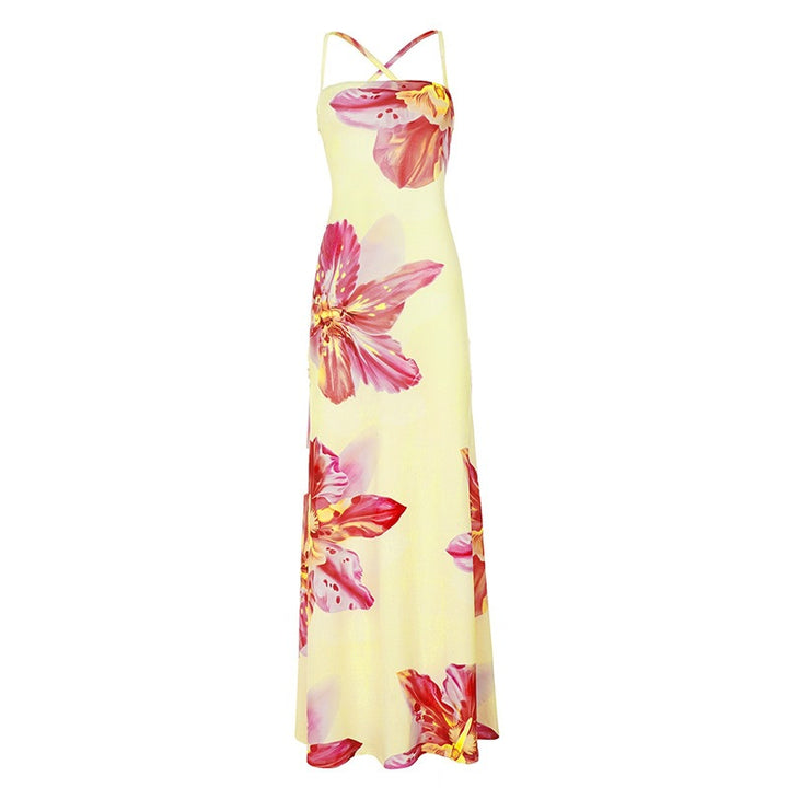 Damen Maxikleid mit floralem Design und Spaghettiträgern Drune