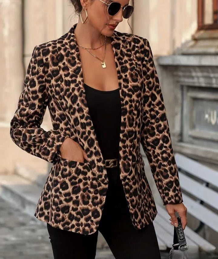 Damen modischer Blazer mit Leopardenmuster und taillierter Passform Drune