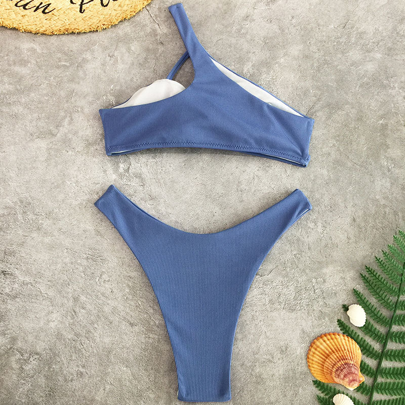 Damen stilvoller asymmetrischer Bikini mit raffinierter Wickeloptik Drune
