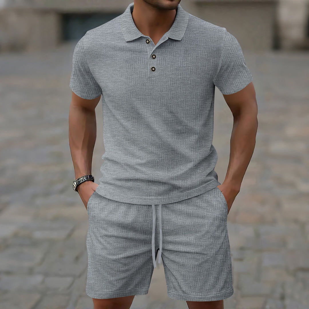 Herren elegantes Kurzarm Poloshirt und Shorts Set Drune