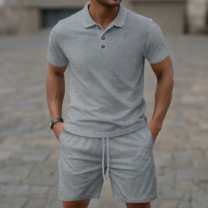 Herren elegantes Kurzarm Poloshirt und Shorts Set Drune