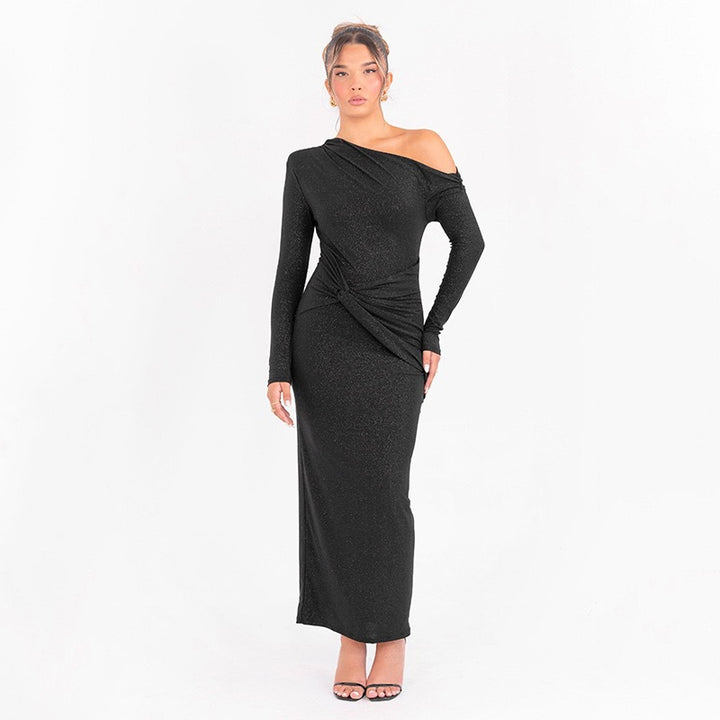 Damen Elegantes Wickel-Maxi-Kleid mit asymmetrischem Schnitt und langen Ärmeln Drune