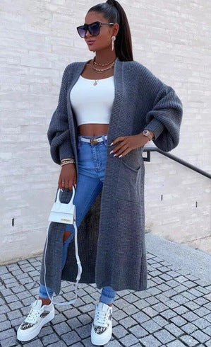 Damen Großer Strickcardigan mit tiefen Taschen und großzügigen Ärmeln Drune