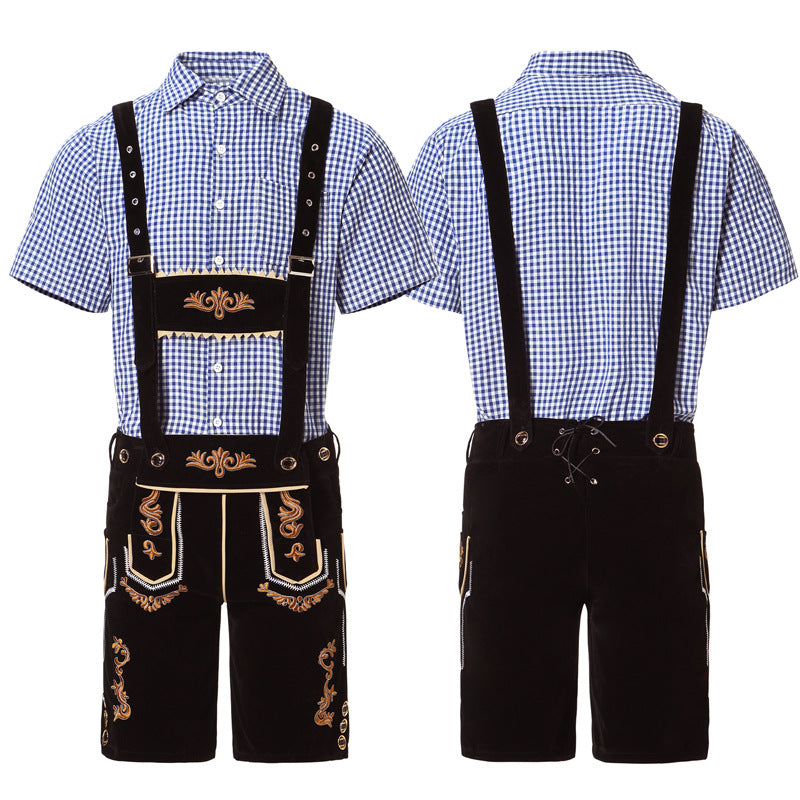 Herren nan traditionelle kurze Trachtenlederhose mit aufwendiger Stickerei und verstellbaren Trägern Drune