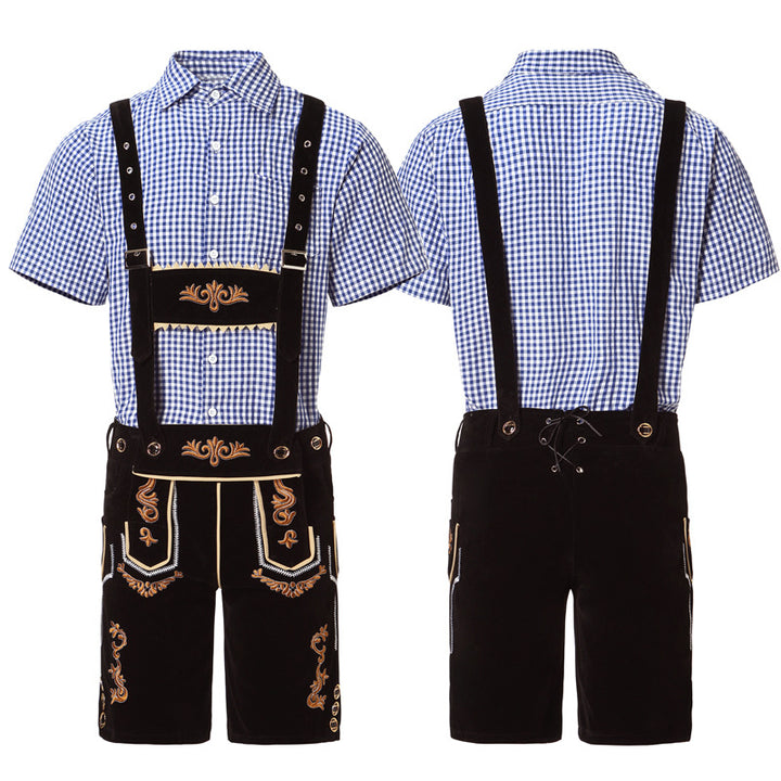 Herren nan traditionelle kurze Trachtenlederhose mit aufwendiger Stickerei und verstellbaren Trägern Drune
