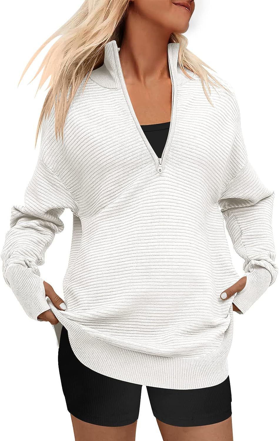 Damen Hochwertiger Reißverschluss Pullover mit strukturiertem Design Drune
