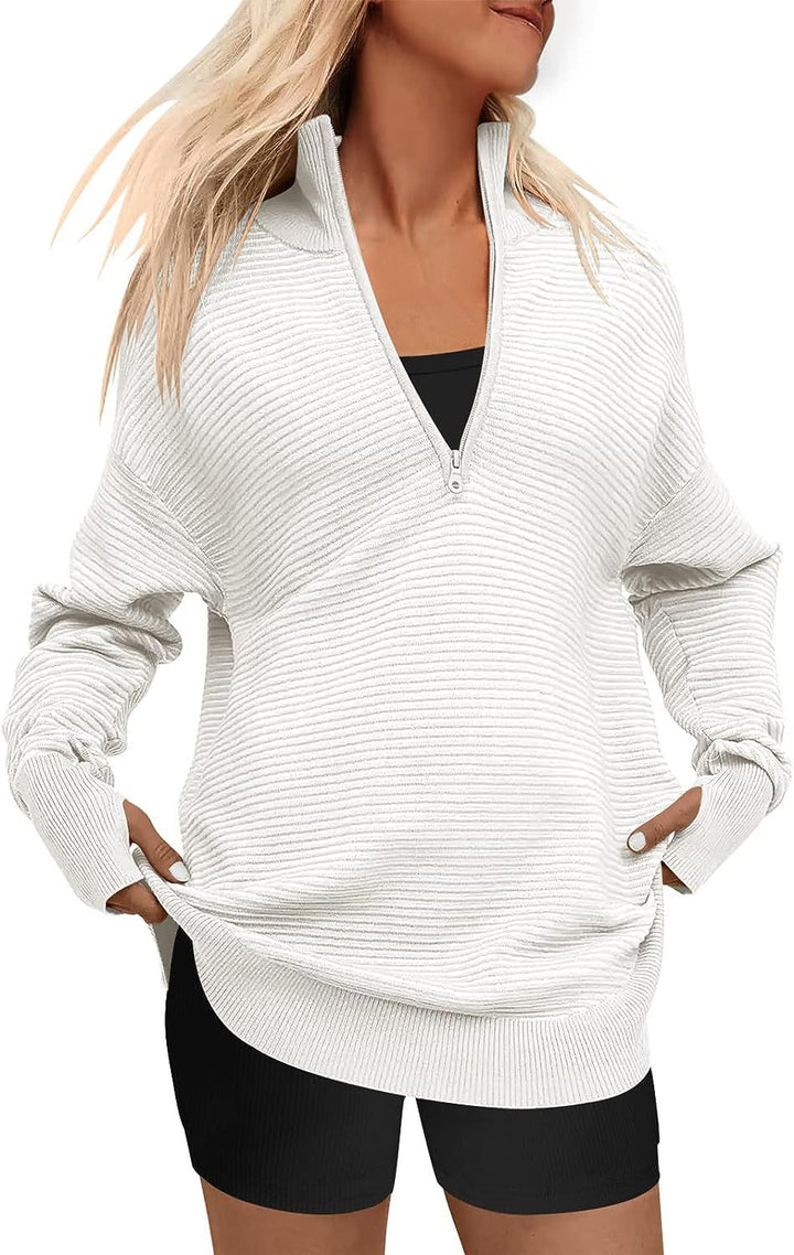 Damen Hochwertiger Reißverschluss Pullover mit strukturiertem Design Drune