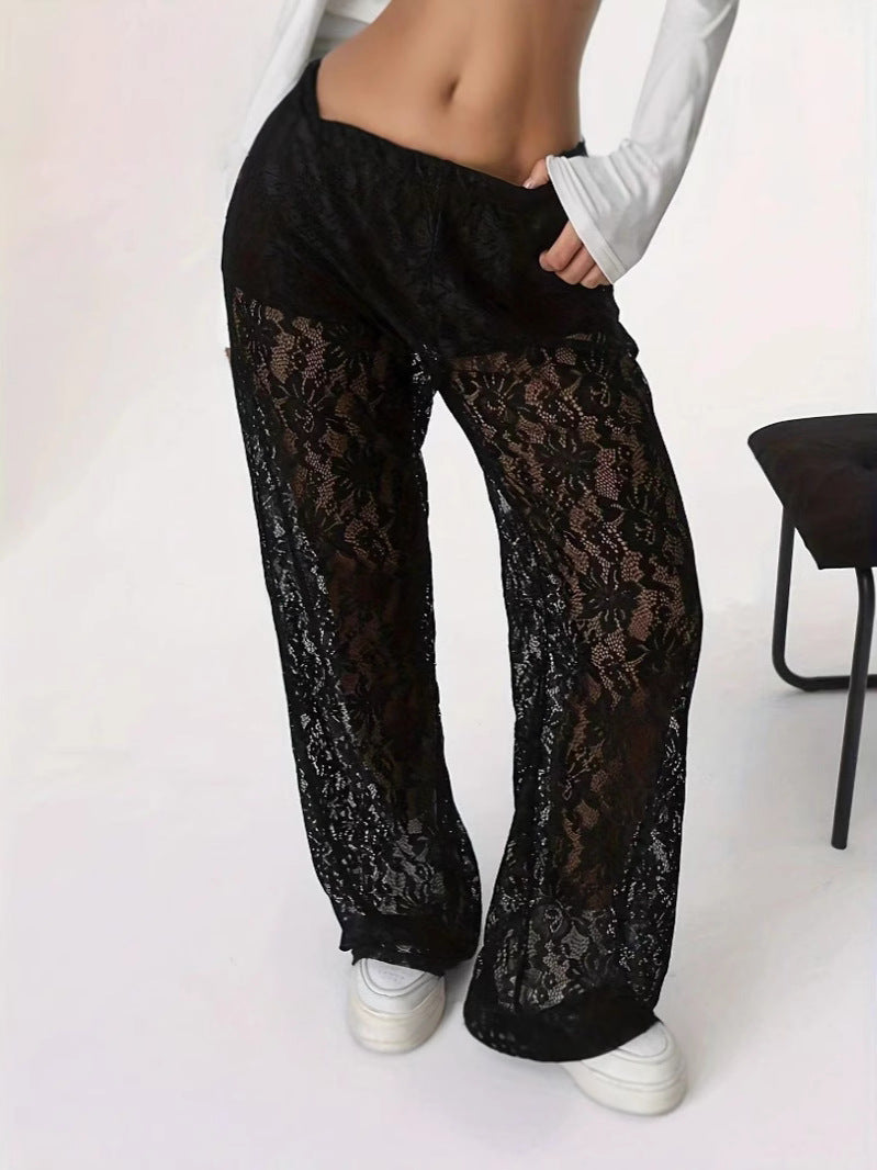 Damen elegante Spitzenhose mit weitem Schnitt und elastischem Bund Drune