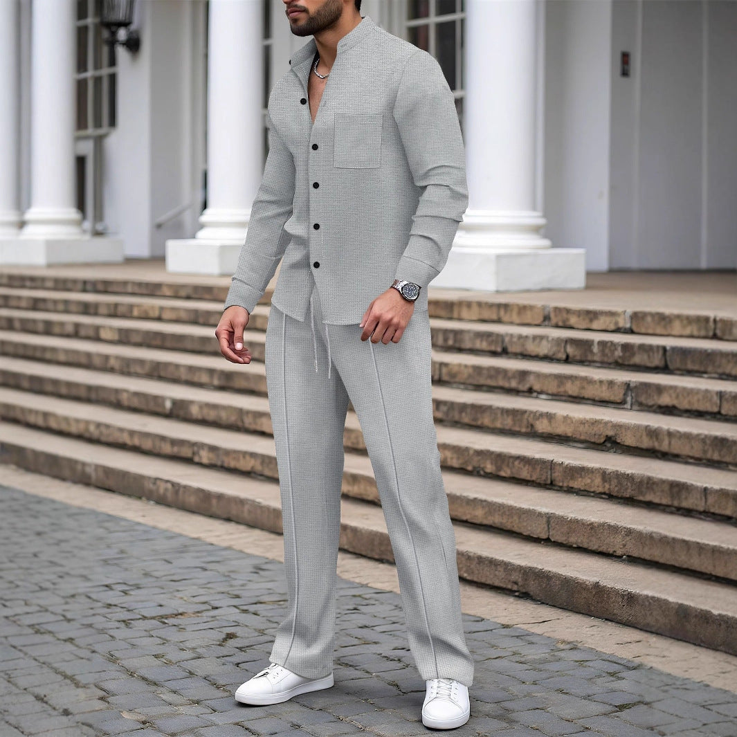 Herren nan lässiges Hemd-Hose Lounge-Set aus strukturiertem Baumwollmischgewebe Drune