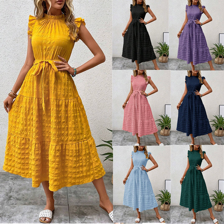 Damen Wickelkleid mit Rüschendetails und erzählt Kleidersaum Drune