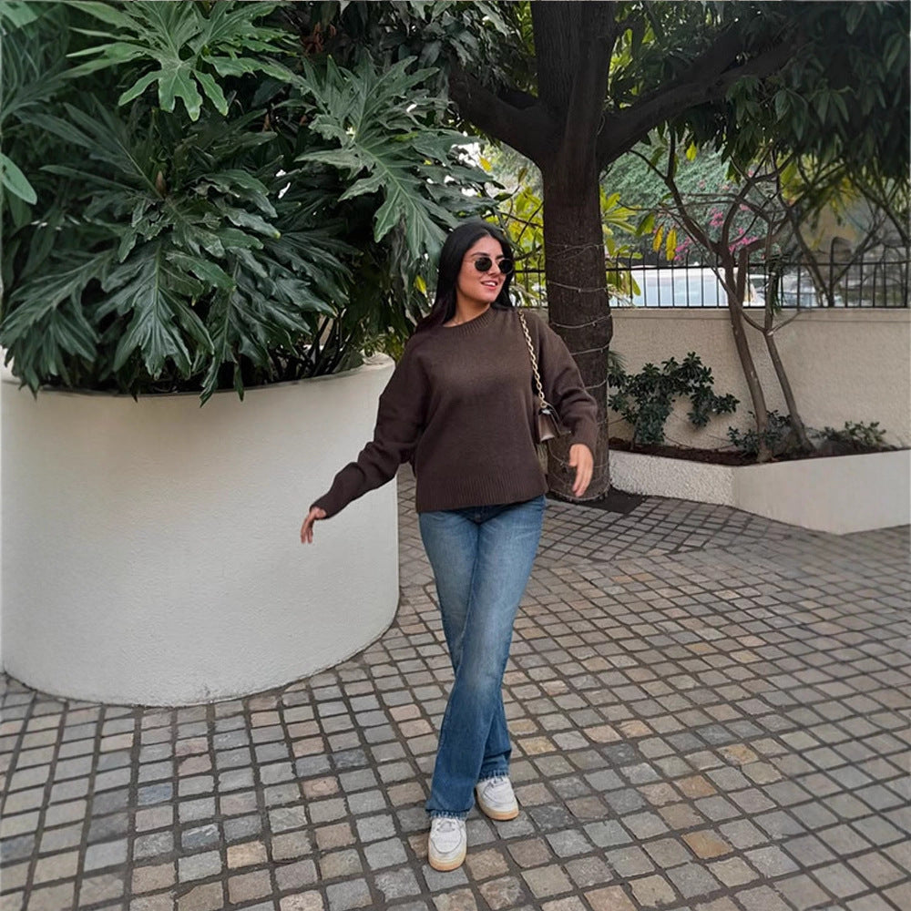Damen Bequemer Oversized Crewneck Pullover Drune