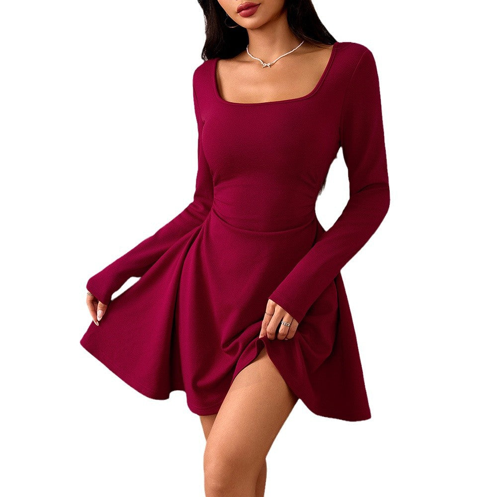 Damen Mini-Kleid mit quadratischem Ausschnitt und schwingendem Rock Drune