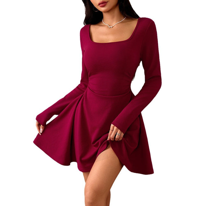 Damen Mini-Kleid mit quadratischem Ausschnitt und schwingendem Rock Drune