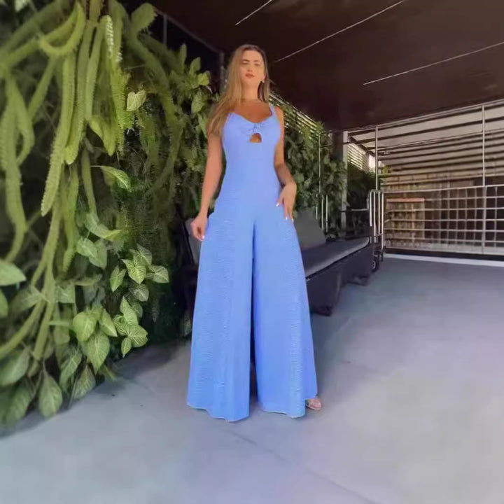 Damen Eleganter Jumpsuit mit dekorativem Schlitz und weitem Bein Drune