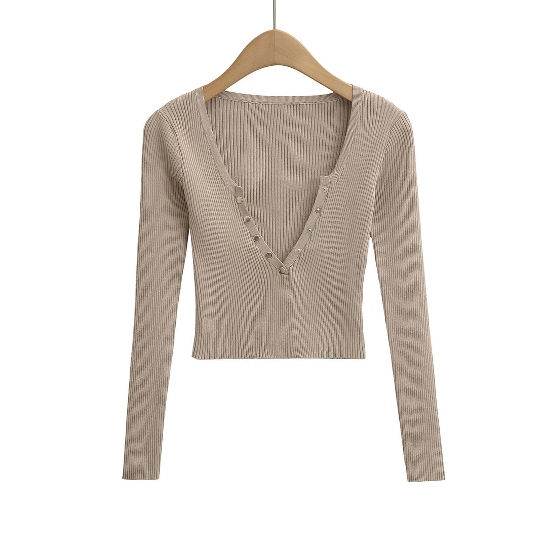 Damen cropped Langarmshirt mit Knopfleiste Drune