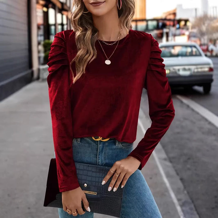 Damen Elegantes Langarmshirt mit Raffungen Drune