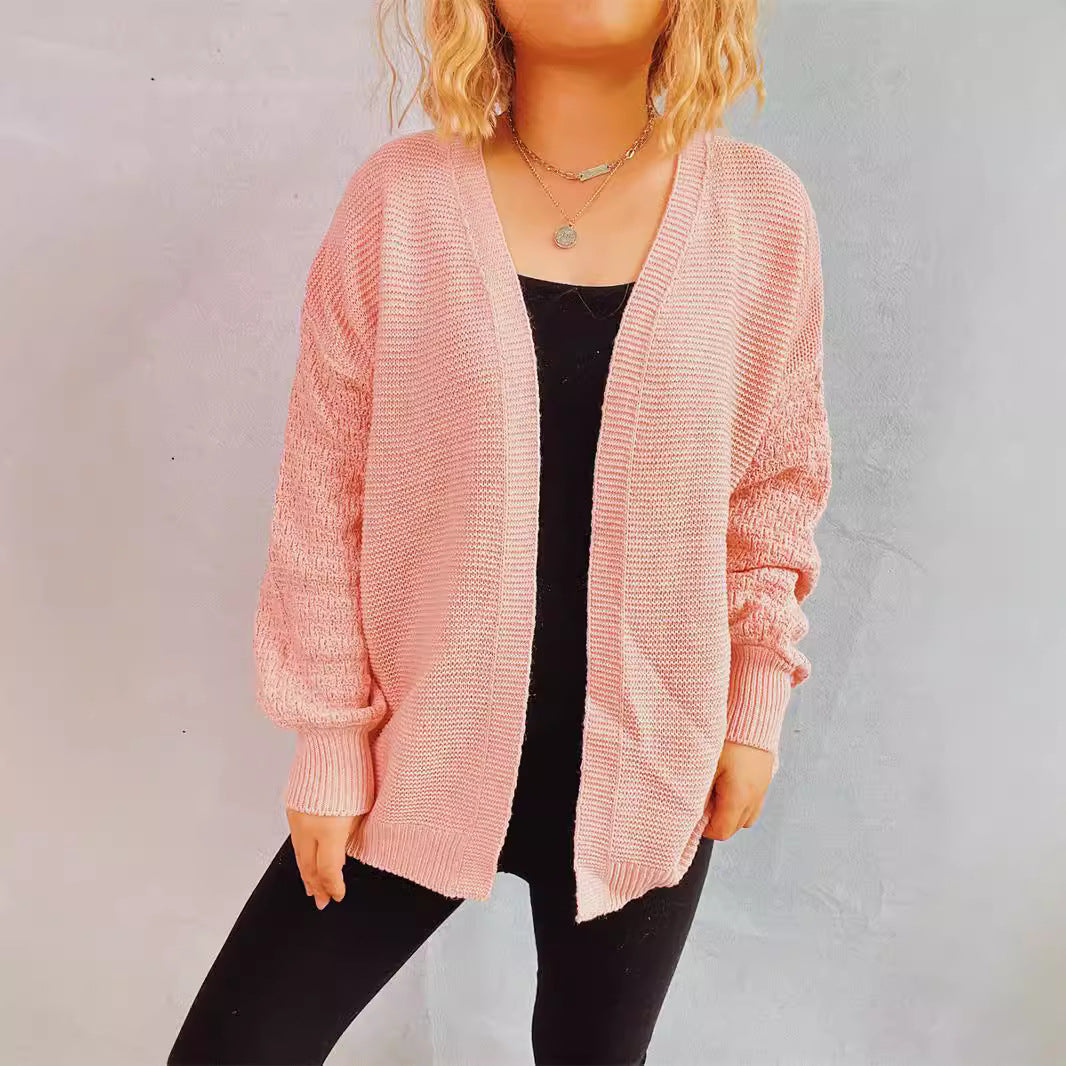 Damen lässige Strickjacke mit voluminösen Ärmeln und modernem Strukturmuster Drune