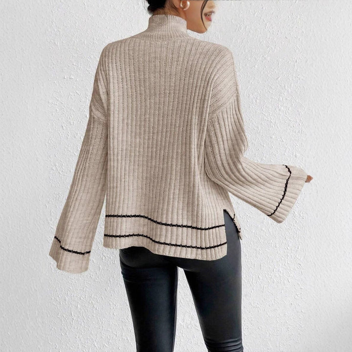 Damen Strickpullover mit hohem Kragen und modernen Rippdetails Drune