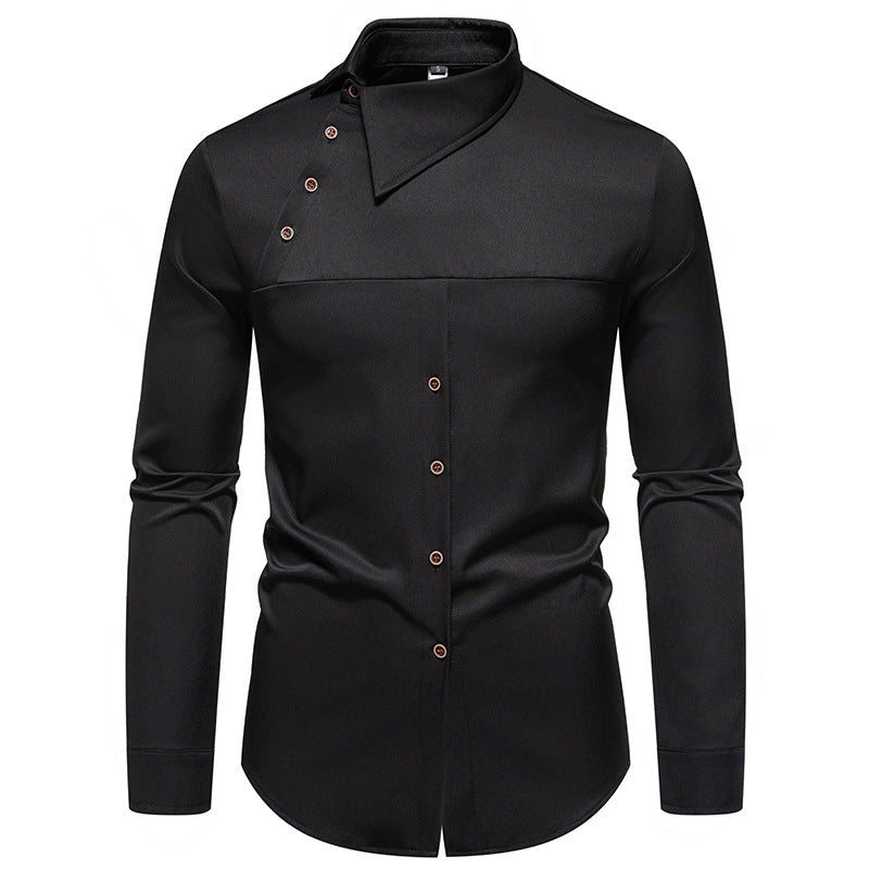 Herren modisches Hemd mit asymmetrischem Kragen und stilvollen Knopfdetails Drune
