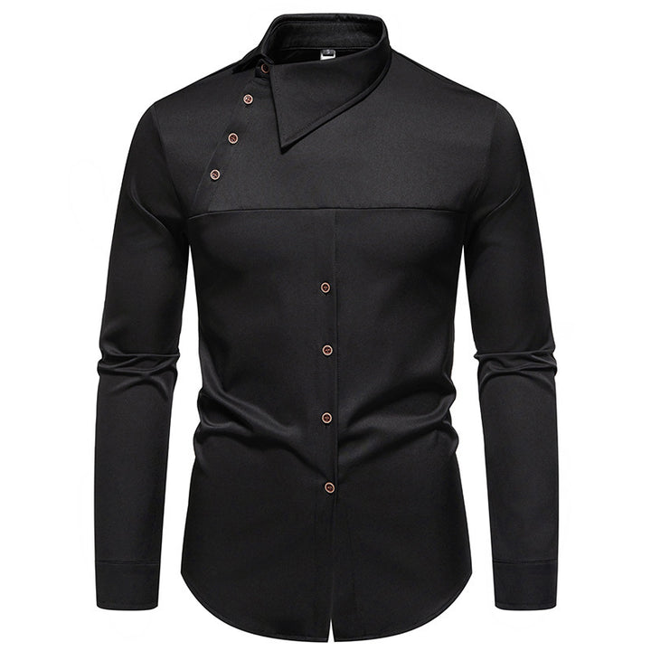 Herren modisches Hemd mit asymmetrischem Kragen und stilvollen Knopfdetails Drune