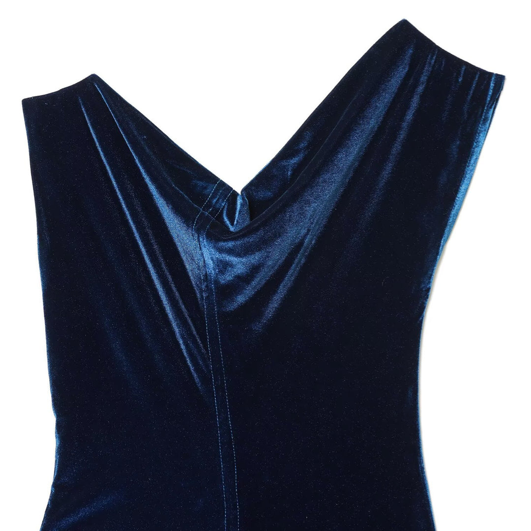 Damen Samt Maxikleid mit elegantem V-Ausschnitt und raffiniertem Schlitz Drune