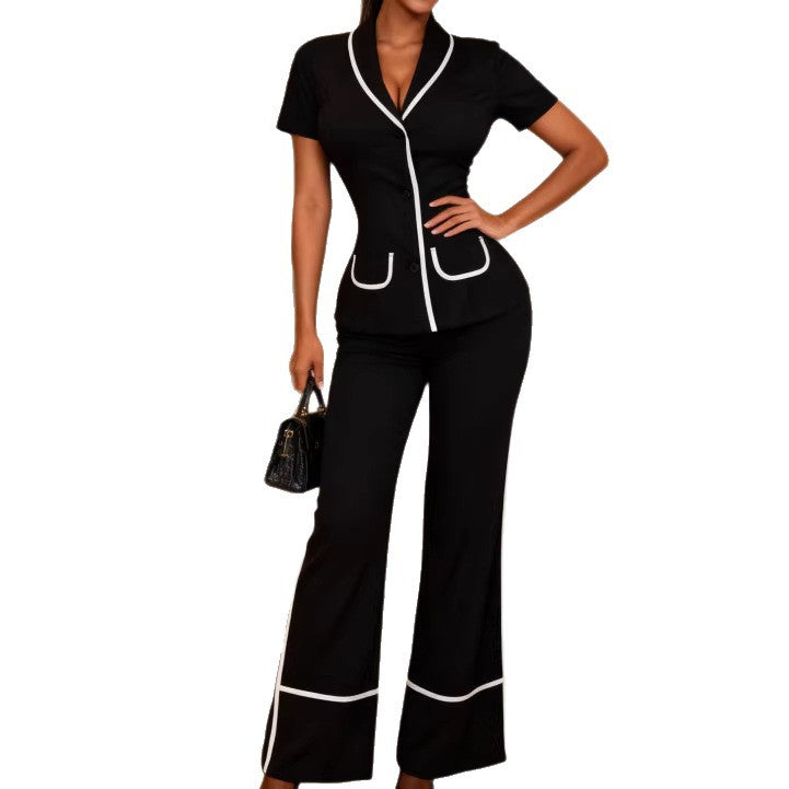 Damen Elegant geschnittenes Top und Flared Hose Set Drune