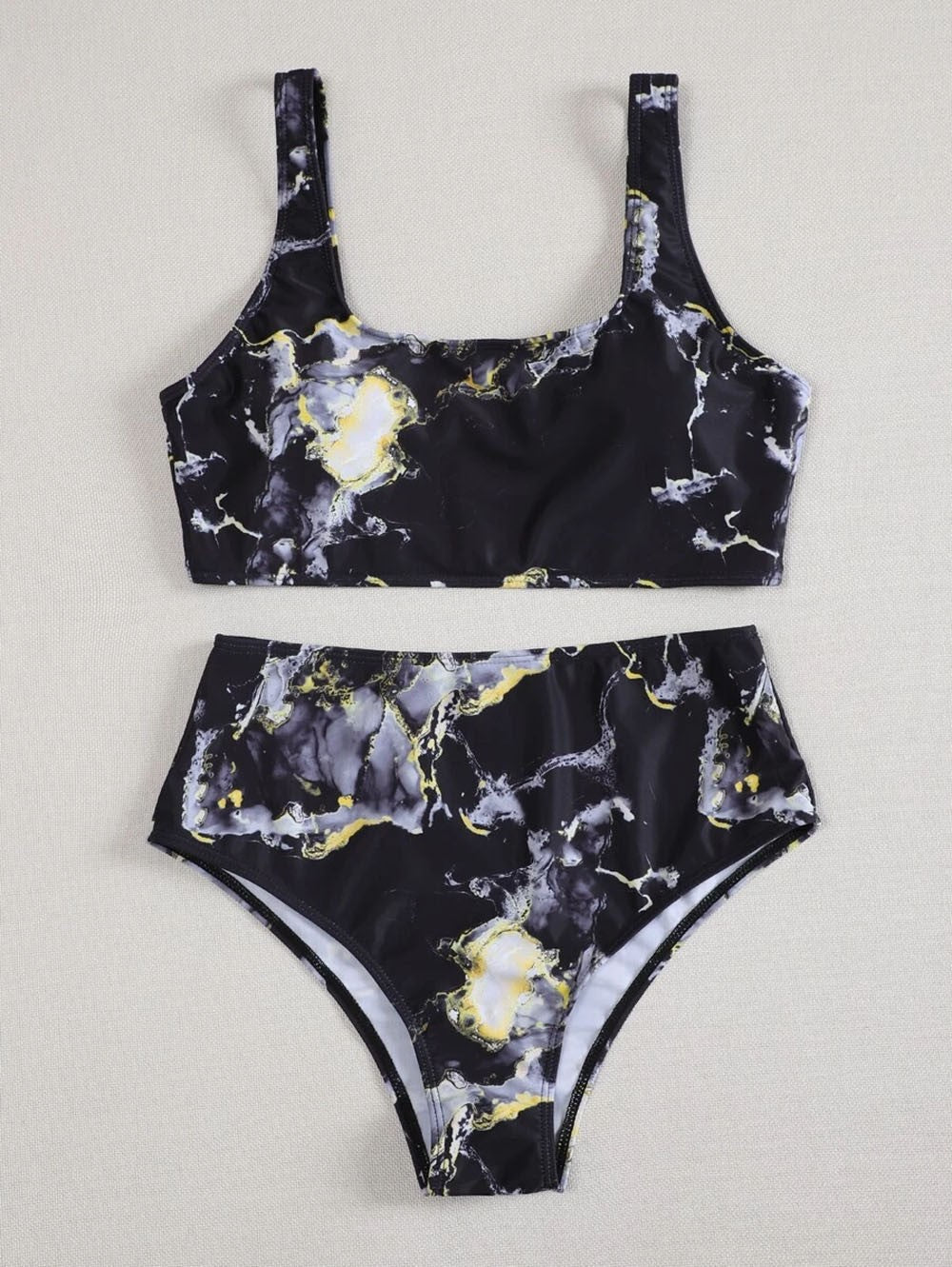 Damen Asymmetrisches Bikini-Set mit geknotetem Oberteil Drune